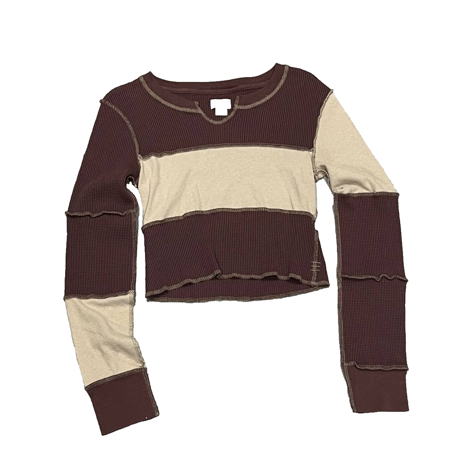 Bdg Contrast Long Sleeve Tee Cotton Y2k Preppy Top Brown/Ivory Medium A005772